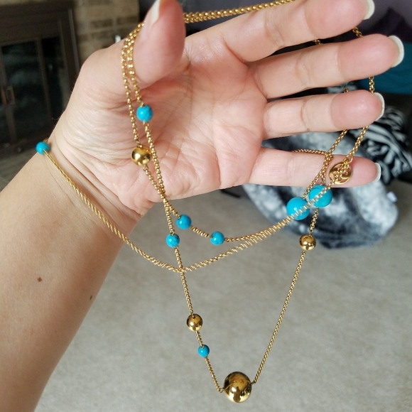AUTHENTIC Oxette Gold & Turquoise Long Convertible Necklace from Greece NEW - Picture 6 of 9